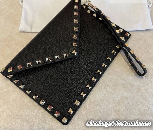 Low Price Valentino Rockstud Grainy Calfskin Pouch 1139 Black 02 2026