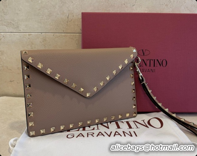 Most Popular Valentino Rockstud Grainy Calfskin Pouch 1139 Grey 2026