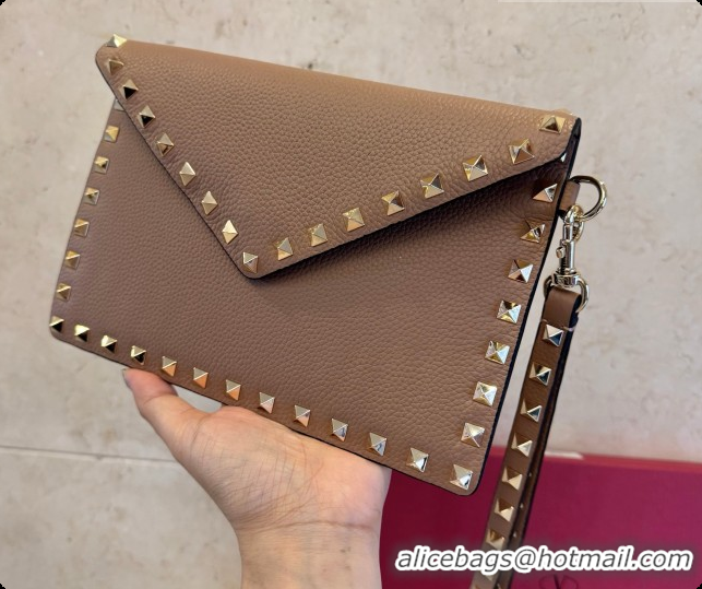 Most Popular Valentino Rockstud Grainy Calfskin Pouch 1139 Grey 2026