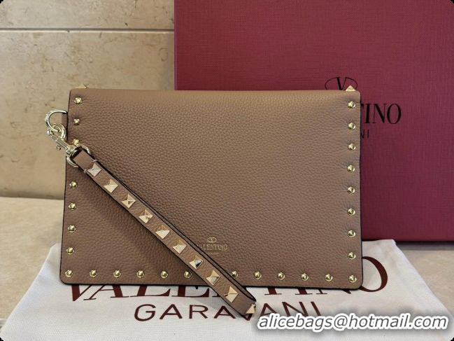 Most Popular Valentino Rockstud Grainy Calfskin Pouch 1139 Grey 2026