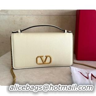 Popular Style Valentino VLogo Signature Grainy Calfskin Wallet With Chain 2068 White 2026