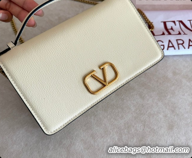 Popular Style Valentino VLogo Signature Grainy Calfskin Wallet With Chain 2068 White 2026