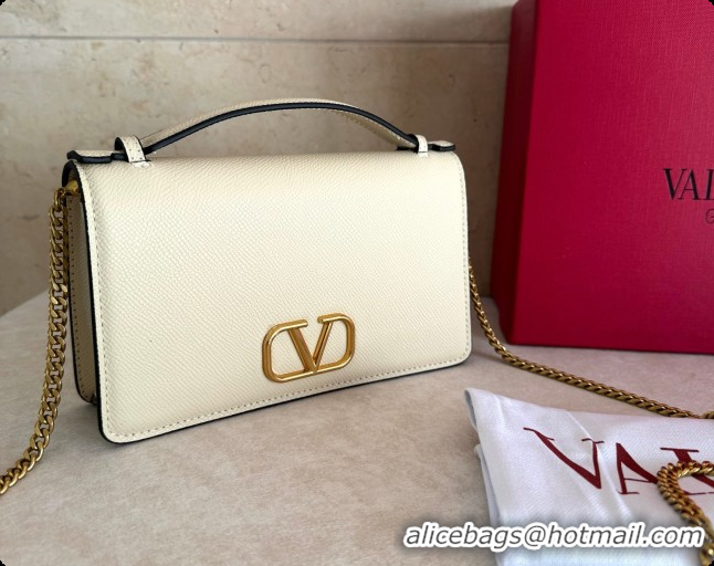 Popular Style Valentino VLogo Signature Grainy Calfskin Wallet With Chain 2068 White 2026