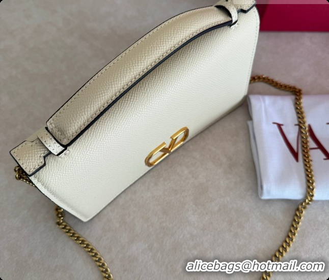 Popular Style Valentino VLogo Signature Grainy Calfskin Wallet With Chain 2068 White 2026