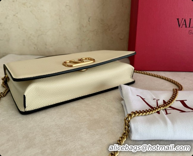 Popular Style Valentino VLogo Signature Grainy Calfskin Wallet With Chain 2068 White 2026
