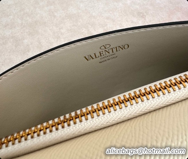 Popular Style Valentino VLogo Signature Grainy Calfskin Wallet With Chain 2068 White 2026