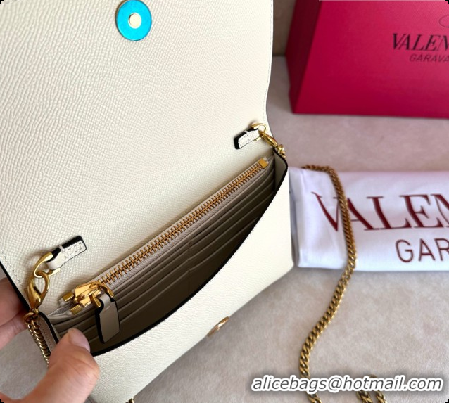 Popular Style Valentino VLogo Signature Grainy Calfskin Wallet With Chain 2068 White 2026
