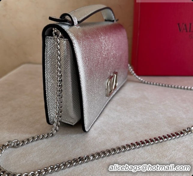 Top Design Valentino VLogo Signature Grainy Calfskin Wallet With Chain 2068 Silver 2026