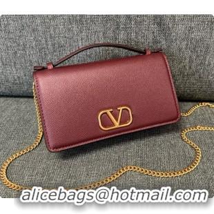 Best Product Valentino VLogo Signature Grainy Calfskin Wallet With Chain 2068 Burgundy 2026