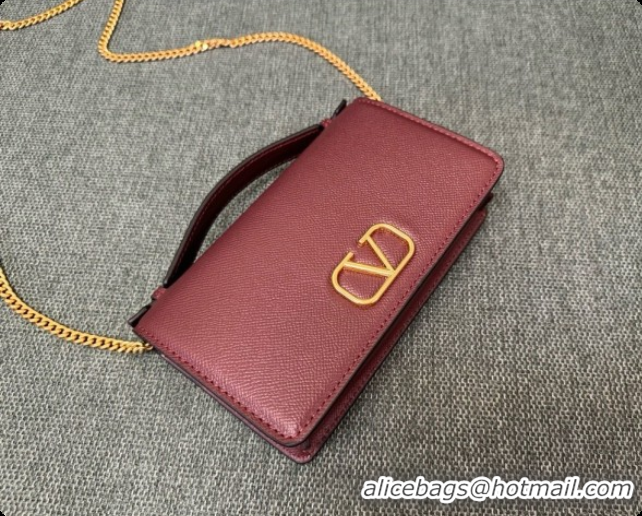 Best Product Valentino VLogo Signature Grainy Calfskin Wallet With Chain 2068 Burgundy 2026