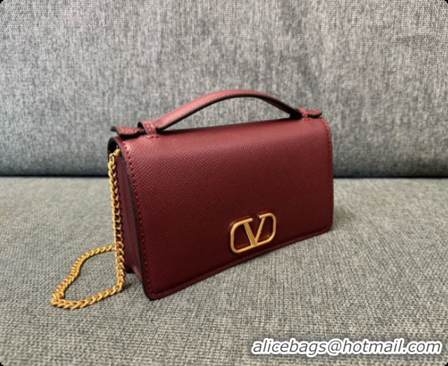 Best Product Valentino VLogo Signature Grainy Calfskin Wallet With Chain 2068 Burgundy 2026