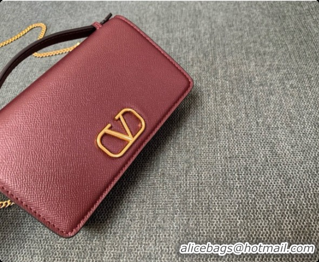 Best Product Valentino VLogo Signature Grainy Calfskin Wallet With Chain 2068 Burgundy 2026