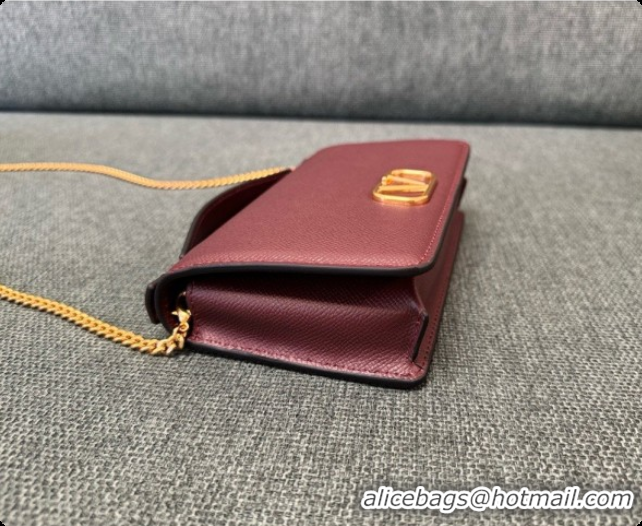Best Product Valentino VLogo Signature Grainy Calfskin Wallet With Chain 2068 Burgundy 2026
