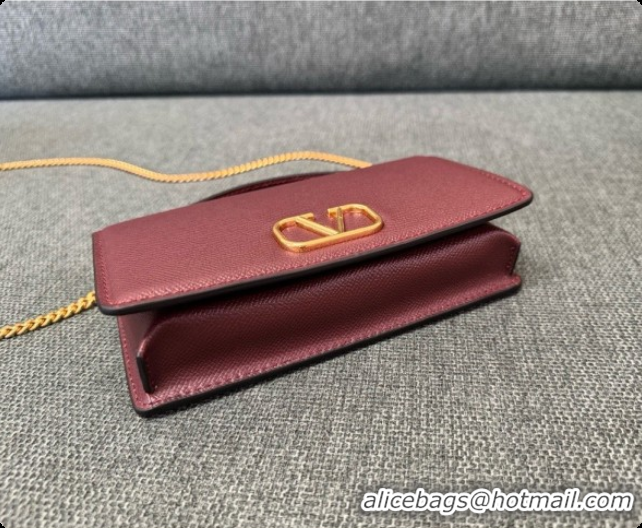 Best Product Valentino VLogo Signature Grainy Calfskin Wallet With Chain 2068 Burgundy 2026