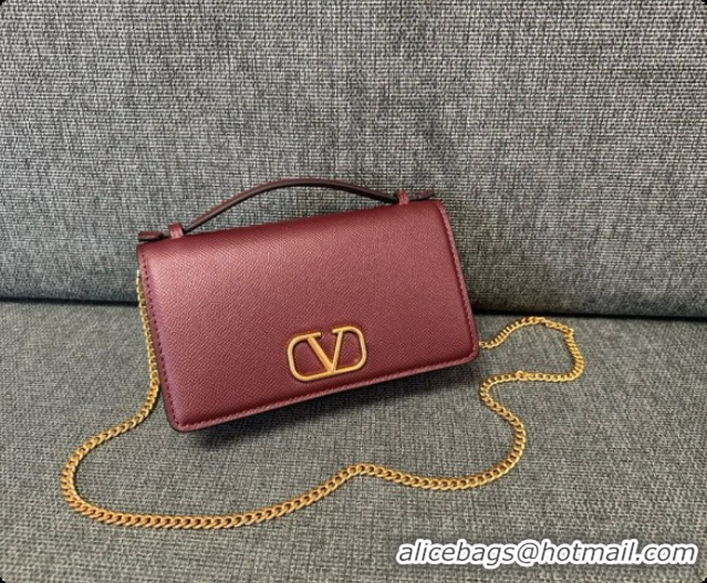 Best Product Valentino VLogo Signature Grainy Calfskin Wallet With Chain 2068 Burgundy 2026