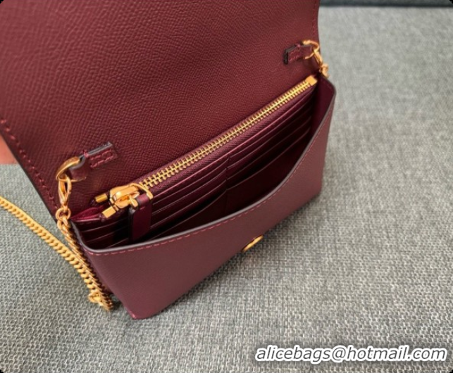 Best Product Valentino VLogo Signature Grainy Calfskin Wallet With Chain 2068 Burgundy 2026