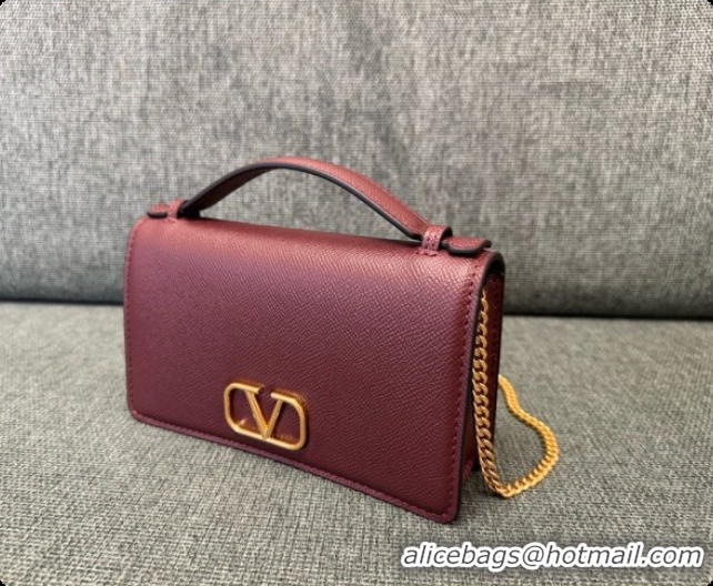 Best Product Valentino VLogo Signature Grainy Calfskin Wallet With Chain 2068 Burgundy 2026