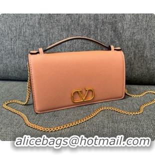 Classic Hot Valentino VLogo Signature Grainy Calfskin Wallet With Chain 2068 Nude Pink 2026