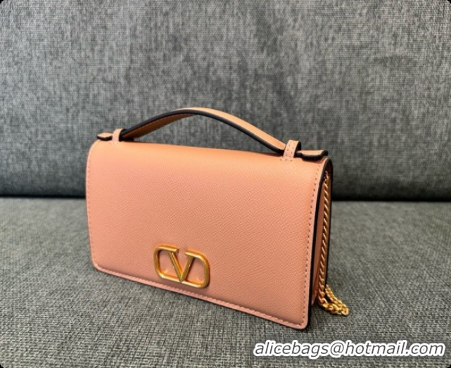 Classic Hot Valentino VLogo Signature Grainy Calfskin Wallet With Chain 2068 Nude Pink 2026