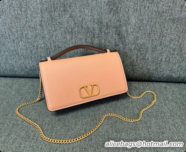 Classic Hot Valentino VLogo Signature Grainy Calfskin Wallet With Chain 2068 Nude Pink 2026