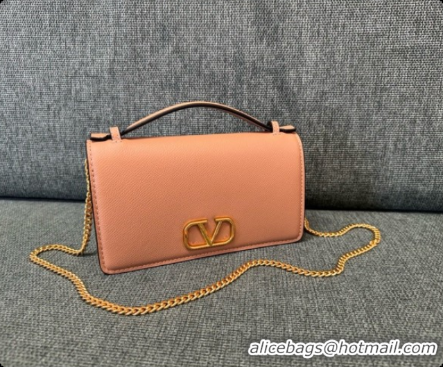 Classic Hot Valentino VLogo Signature Grainy Calfskin Wallet With Chain 2068 Nude Pink 2026