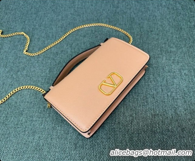 Classic Hot Valentino VLogo Signature Grainy Calfskin Wallet With Chain 2068 Nude Pink 2026