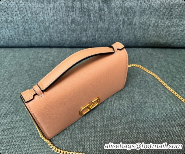 Classic Hot Valentino VLogo Signature Grainy Calfskin Wallet With Chain 2068 Nude Pink 2026