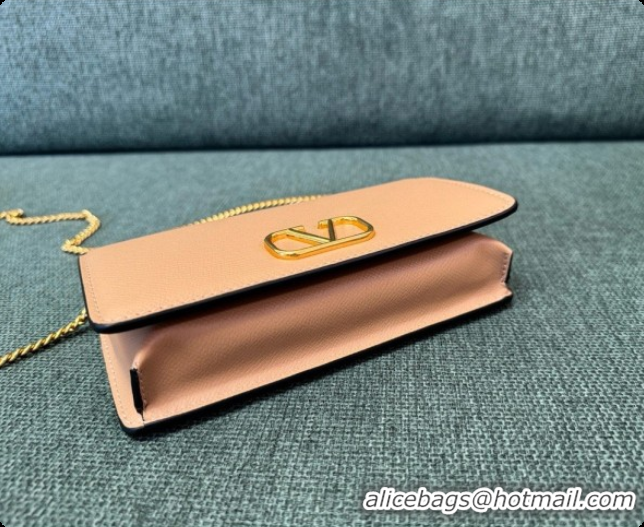 Classic Hot Valentino VLogo Signature Grainy Calfskin Wallet With Chain 2068 Nude Pink 2026