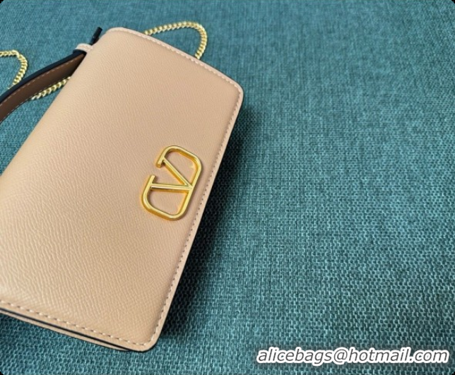 Classic Hot Valentino VLogo Signature Grainy Calfskin Wallet With Chain 2068 Nude Pink 2026