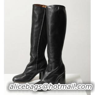 Discount Maison Margiela Original Leather Tabi Knee-high Boots Heel 8mm 16859 Black