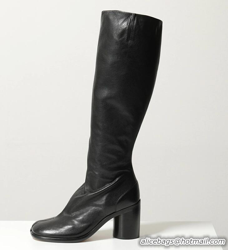 Discount Maison Margiela Original Leather Tabi Knee-high Boots Heel 8mm 16859 Black