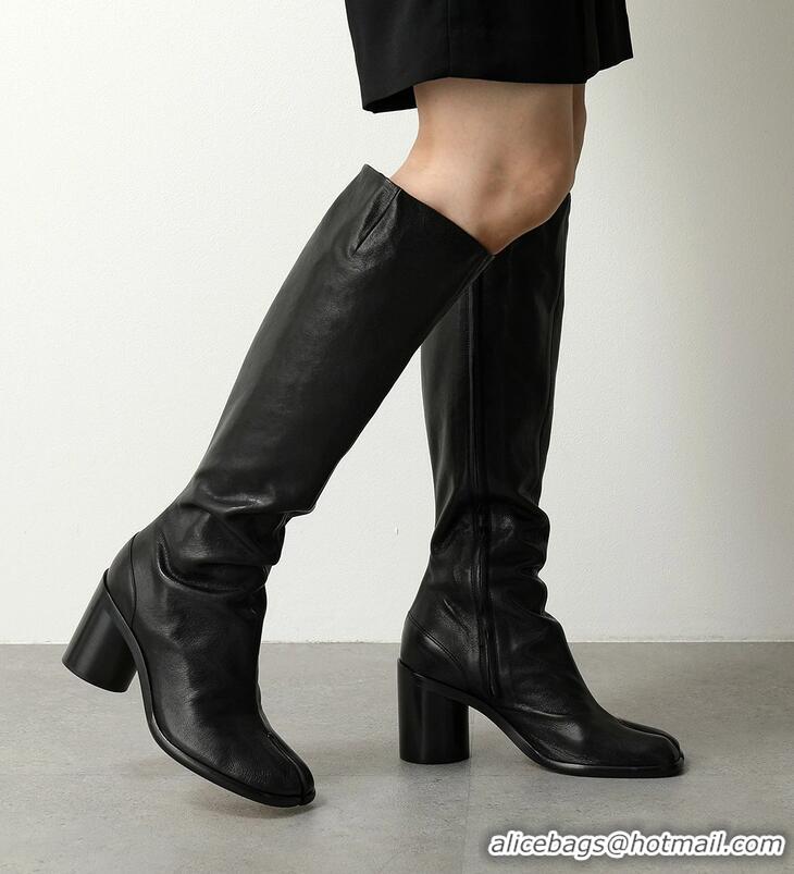 Discount Maison Margiela Original Leather Tabi Knee-high Boots Heel 8mm 16859 Black