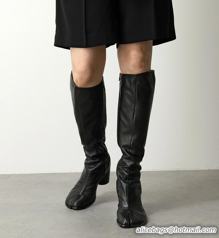 Discount Maison Margiela Original Leather Tabi Knee-high Boots Heel 8mm 16859 Black