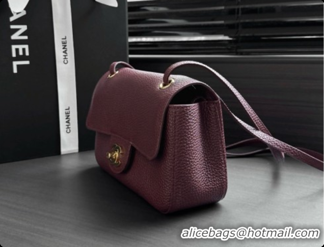 Pretty Style Chanel Mini Flap Bag in Grained Calfskin AS6573 Burgundy/Gold 2026