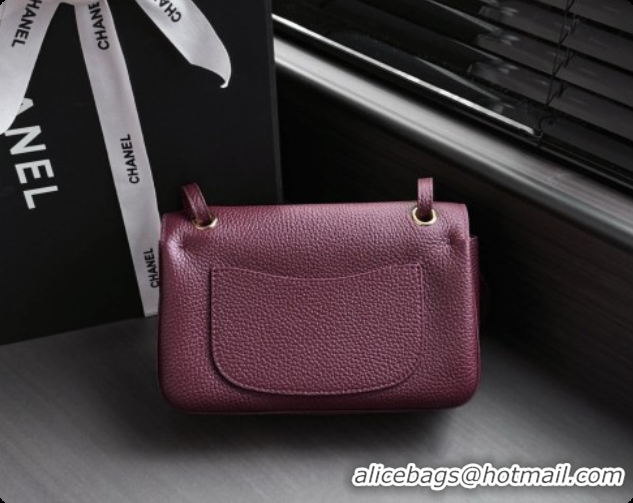 Pretty Style Chanel Mini Flap Bag in Grained Calfskin AS6573 Burgundy/Gold 2026