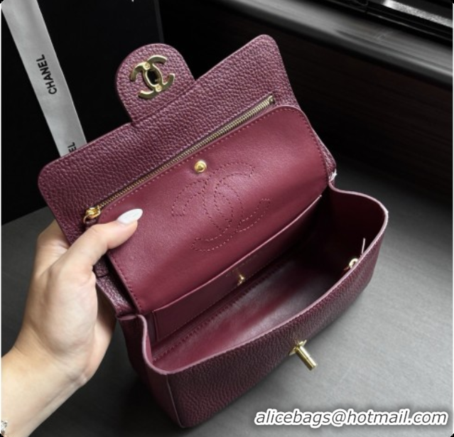 Pretty Style Chanel Mini Flap Bag in Grained Calfskin AS6573 Burgundy/Gold 2026