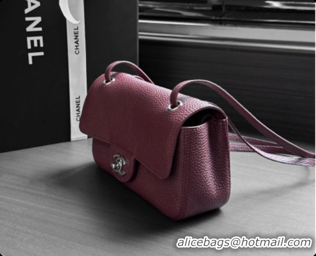 Grade Quality Chanel Mini Flap Bag in Grained Calfskin AS6573 Burgundy/silver 2026