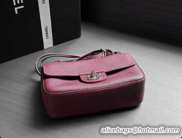 Grade Quality Chanel Mini Flap Bag in Grained Calfskin AS6573 Burgundy/silver 2026
