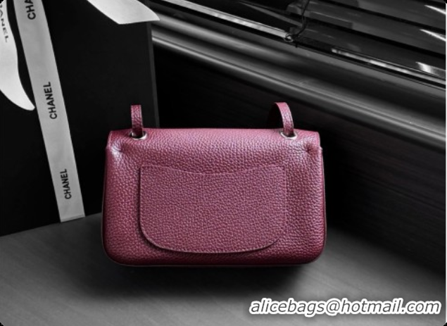 Grade Quality Chanel Mini Flap Bag in Grained Calfskin AS6573 Burgundy/silver 2026