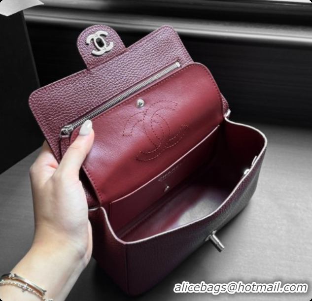 Grade Quality Chanel Mini Flap Bag in Grained Calfskin AS6573 Burgundy/silver 2026