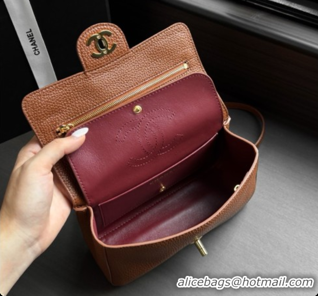 Best Grade Chanel Mini Flap Bag in Grained Calfskin AS6573 Brown/Gold 2026