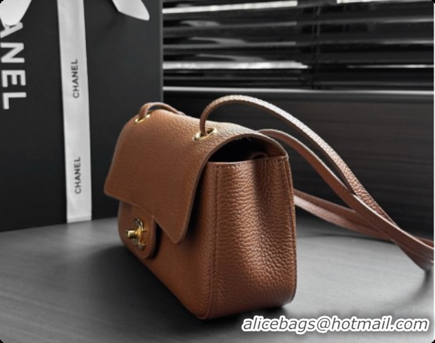 Best Grade Chanel Mini Flap Bag in Grained Calfskin AS6573 Brown/Gold 2026
