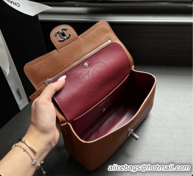Good Quality Chanel Mini Flap Bag in Grained Calfskin AS6573 Brown/Silver 2026