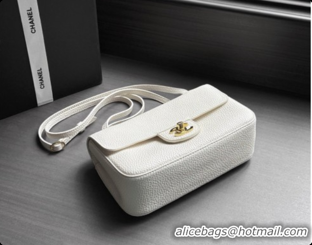 Low Price Chanel Mini Flap Bag in Grained Calfskin AS6573 White/Gold 2026