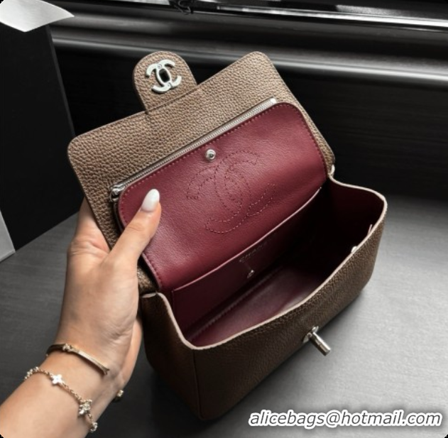 Most Popular Chanel Mini Flap Bag in Grained Calfskin AS6573 Khaki Grey/Silver 2026