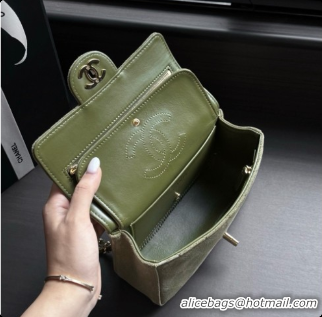 Top Quality Chanel Mini Flap Bag in Suede AS6626 Green/Gold 2026