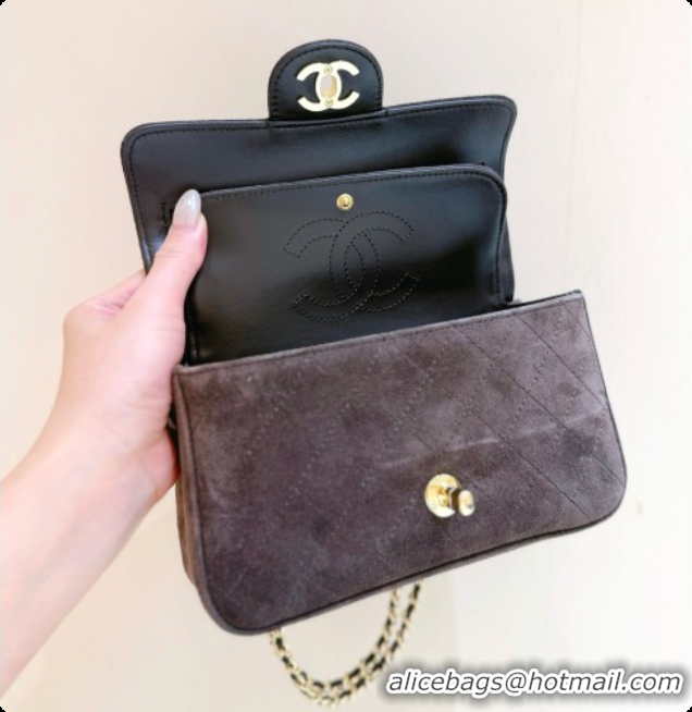 Shop Duplicate Chanel Mini Flap Bag in Suede AS6626 Dark Brown 2026
