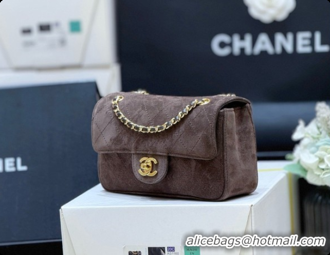 Shop Duplicate Chanel Mini Flap Bag in Suede AS6626 Dark Brown 2026