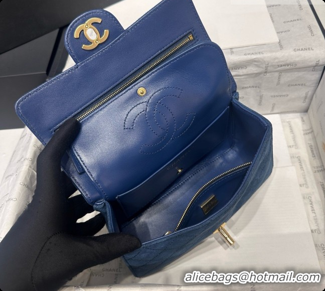 Charming Chanel Mini Maxi Flap Bag in Suede AS6626 CH100505 Blue 2026