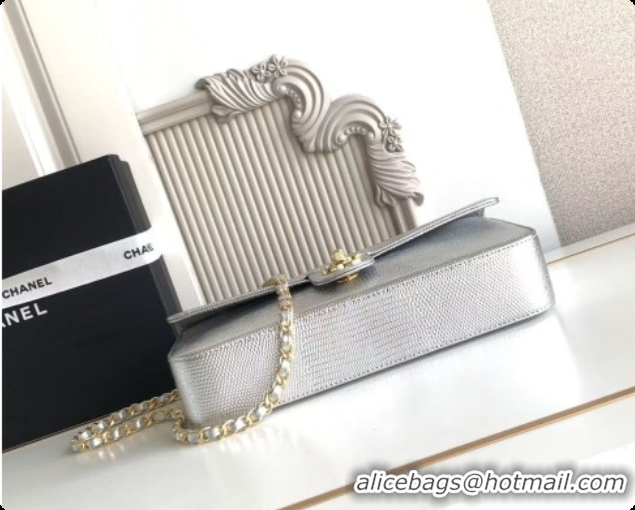 Sophisticated Chanel Flap Bag in Lizard Pattern Leather AS6568 Silver 2026